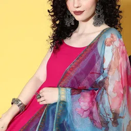 InWeave Pleated Kurta with Palazzos & With Dupatta image 2