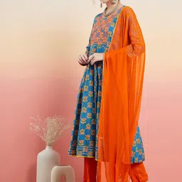 Sangria Ethnic Motifs Printed Sequinned A-line Kurta With Trousers & Dupatta image 4