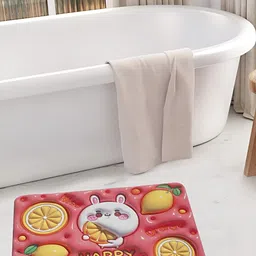 HOSTA HOMES Pink & Yellow 11D Printed Anti skid Rubber Bath Rug-image-73