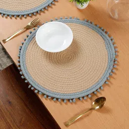 HOSTA HOMES Beige & Grey Self Design Pure Cotton Table Placemats-picture-56