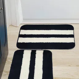 HOSTA HOMES Pack Of 2 Navy Blue & White Striped Anti-skid Doormats-image-40
