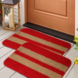 HOSTA HOMES Set Of 2 Red & Tan-Brown Striped Anti-Skid Doormats-0