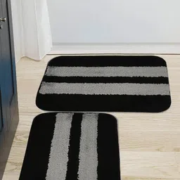 HOSTA HOMES Black & Grey Set of 2 Anti-Skid Striped Door Mats-8