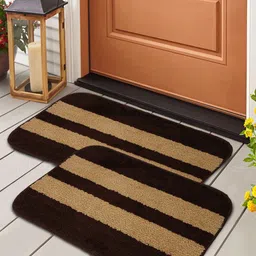 HOSTA HOMES Set Of 2 Brown & Beige Striped Anti-Skid Doormats-24