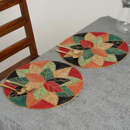 HOSTA HOMES 2 Pcs Red & Green Embellished Beaded Table Placemats-10