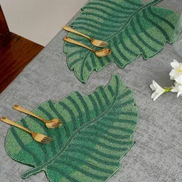 HOSTA HOMES Green 2 Pieces Embellished Beads Hand Work Table Placemats-25