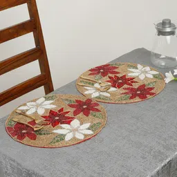 HOSTA HOMES 2 Pcs Red & Brown Sequined Table Placemats-27