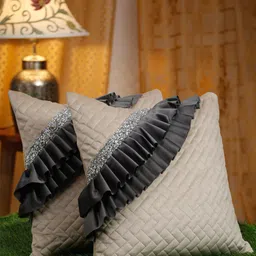 HOSTA HOMES Cream-Coloured & Black 2 Pieces Embroidered Square Cushion Covers-10