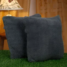 HOSTA HOMES Black 2 Pieces Soft Fur Square Cushion Covers-13
