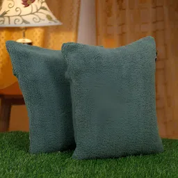 HOSTA HOMES Green 2 Pieces Soft Fur Square Cushion Covers-27