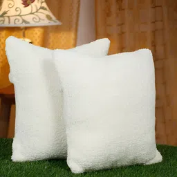 HOSTA HOMES Cream-Coloured 2 Pieces Fur Square Cushion Covers-47