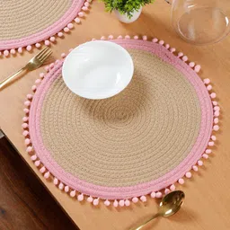 HOSTA HOMES 4 Pieces Beige & Pink Self Design Pure Cotton Table Placemats-image-15