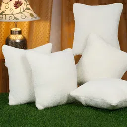 HOSTA HOMES Cream-Coloured 5 Pieces Square Cushion Covers-20