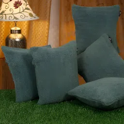 HOSTA HOMES Green 5 Pieces Soft Fur Square Cushion Covers-image-17