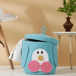 Hosta Homes Blue & Pink Cartoon Face-Patterned Cotton Laundry Bag With Cover-44