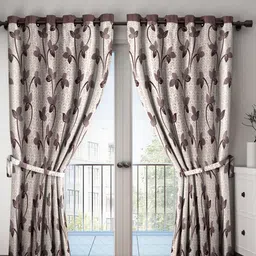 Cortina Brown & White 2 Pcs  Floral Long Door Curtain-13
