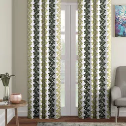 Cortina White & Green 2 Pieces Floral Long Door Curtains-49
