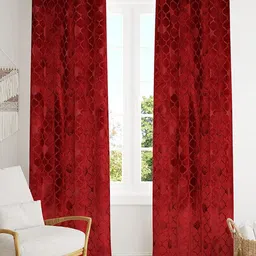 Bajo's Maroon Set of 2 Geometric Long Door Curtain-21