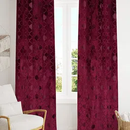 Bajo's Purple 2 Pieces Ethnic Motifs Velvet Long Door Curtain-image-18