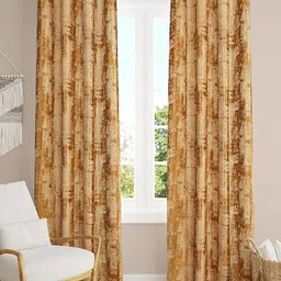 Bajo's Orange & White 2 Pieces Abstract Printed Satin Long Door Curtains-image-81