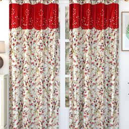 Bajo's White & Red 2 Pieces Ethnic Motifs Door Curtain-image-81