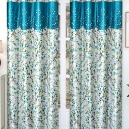 Bajo's Blue & White 2 Pieces Floral Door Curtain-image-8