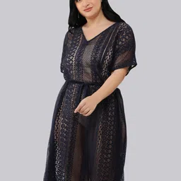 NUEVOSDAMAS V-Neck Self Design Swimwear Cover Up Top With Belt-image-38