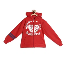 SWEET ANGEL Boys Red Printed Fleece Hooded Sweatshirt-image-45