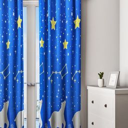 URBAN DREAM Blue & Yellow Abstract Single Long Door Curtain-image-88