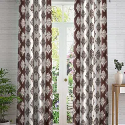 Cortina White & Brown 2 Pieces Ethnic Motifs Printed Door Curtain-picture-24