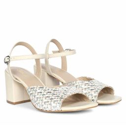 Saint G Women Silver & Off White Hand Woven Leather Heels-picture-25