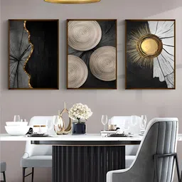 The Art House Black & Grey 3 Pieces Abstract Wooden Wall Art-image-91