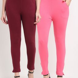 TAG 7 Women Maroon & Pink Pack of 2 Leggings-image-92