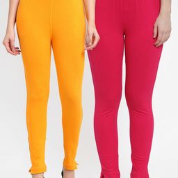 TAG 7 Women Yellow & Magenta Pack of 2 Leggings-34