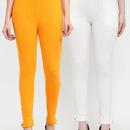 TAG 7 Women Yellow & Off-White Pack of 2 Leggings-picture-2