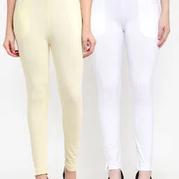 TAG 7 Women Cream & White Pack of 2 Leggings-image-21