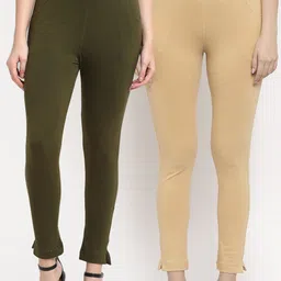 TAG 7 Women Olive Green & Beige Pack of 2 Leggings-image-76