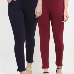 TAG 7 Women Maroon & Navy Blue Pack of 2 Leggings-image-25