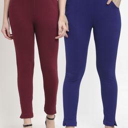 TAG 7 Women Maroon & Blue Pack of 2 Leggings-image-106