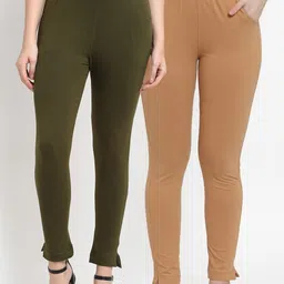 TAG 7 Women Olive Green & Beige Pack of 2 Leggings-image-82