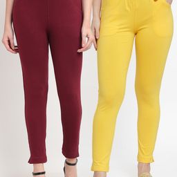 TAG 7 Women Maroon & Yellow Pack of 2 Leggings-image-108