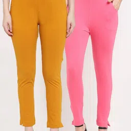 TAG 7 Women Pack Of 2 Solid Cotton Ankle-Length Leggings-image-8