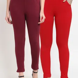 TAG 7 Women Maroon & Red Pack of 2 Leggings-84