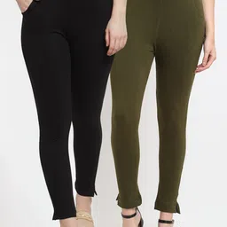 TAG 7 WOMEN Olive Green & Black Pack of 2 Leggings-image-80