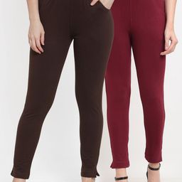 TAG 7 Women Maroon & Brown Pack of 2 Leggings-image-36