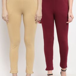 TAG 7 Women Maroon & Beige Pack of 2 Leggings-image-107