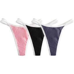 Women's Triangle Bikini Double Straps Tie Side String, Comfortable Cotton Fabric Double Strap Bikini (Pack of 3) image 1