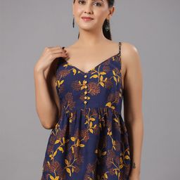 CRAFTED FOR YOU Floral Printed V-neck Shoulder Straps Pure Cotton A-line Top-image-80