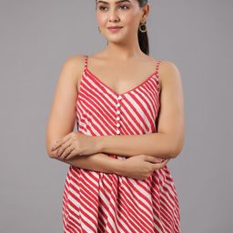 CRAFTED FOR YOU Striped V-neck Shoulder Straps Pure Cotton A-line Top-image-63