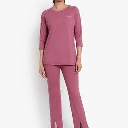 Wearjukebox Women Pink T-shirt with Trousers-image-2